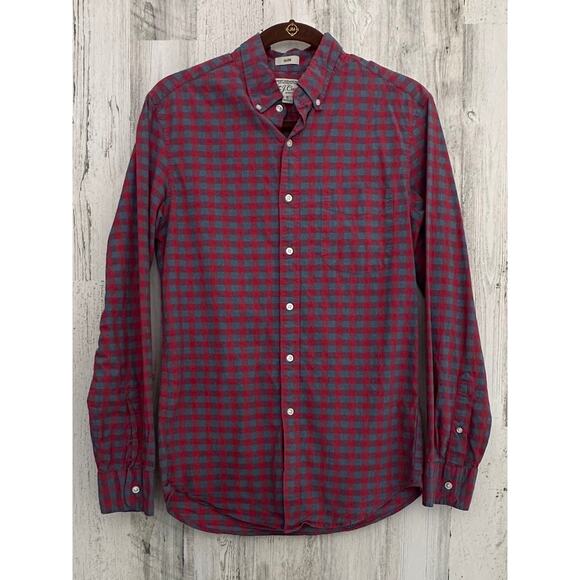 ReImagined J Crew Mens Slim Fit Flannel Shirt Size Small Red Blue Plaid Stretch - Picture 1 of 10